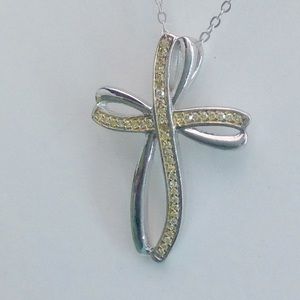 Genuine Natural Yellow Diamond Cross Necklace